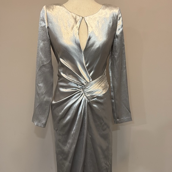 NEW Aidan Mattox evening gown maxi dress slit cut out silver formal wear - Picture 8 of 16